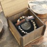 Coffret cuir marron/noir et perles